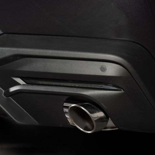 Pair of red FORM Lighting 2018+ Mustang LED rear reflectors with light strip design for enhanced visibility.