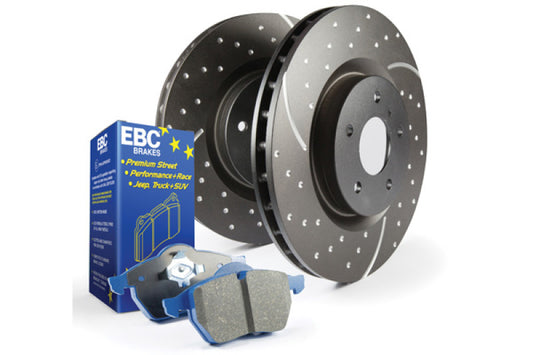 EBC S6 Brake Pad and Rotor Kit with slot and drilled rotors, featuring brake pads and ventilated rotors for enhanced stopping power