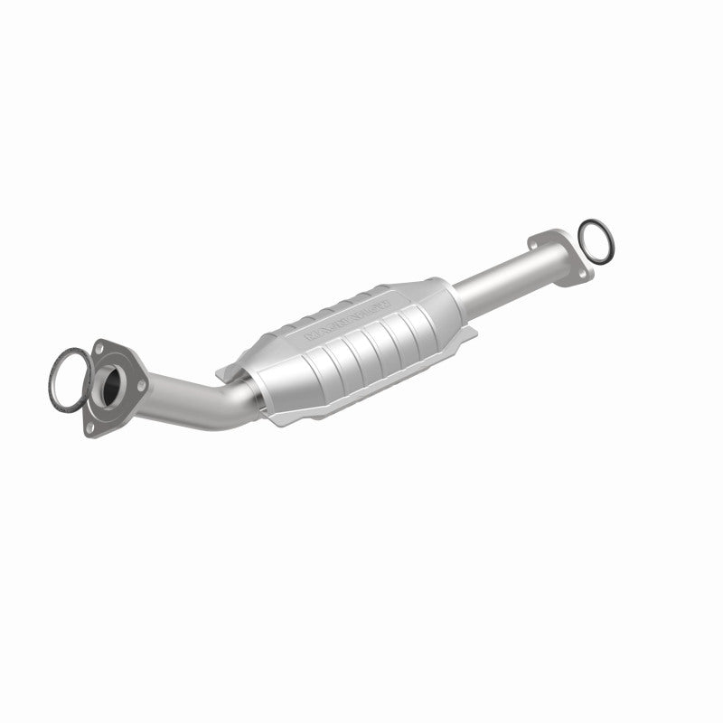 MagnaFlow direct fit catalytic converter for 2003-2004 Toyota Tundra V8 4.7L gas engine, showing the metal converter with inlet and outlet pipes.
