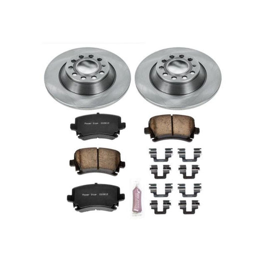 PowerStop OE rear brake kit for Audi A6 2005-2011, includes brake rotors and pads, designed for reliable stopping power.