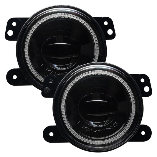 Oracle Lighting high performance green LED fog lights for Jeep Wrangler JK, JL, and JT models, showcasing their bright illumination.