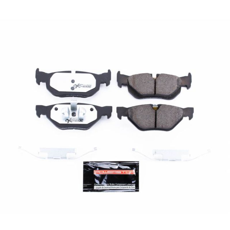 PowerStop Z26 rear brake pads for BMW 323i (2007-2009) with hardware, high-performance street brake pads for BMW vehicle.