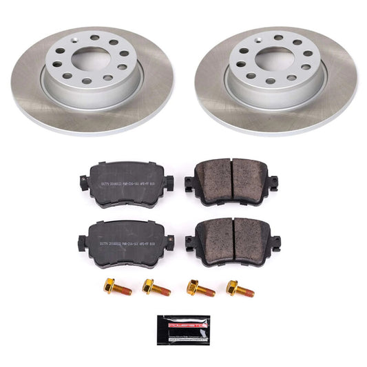 PowerStop rear semi-coated rotor kit for Volkswagen Passat 2015-2022, performance brake kit with black finish.