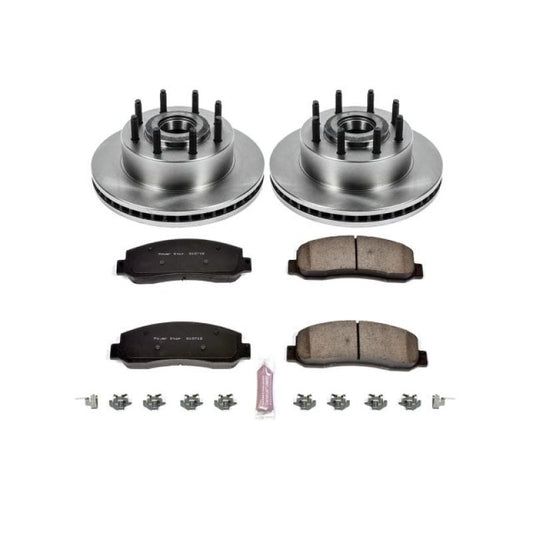 PowerStop OE brake rotors for 2007-2010 Ford F-350 Super Duty front brake kit installed on vehicle.