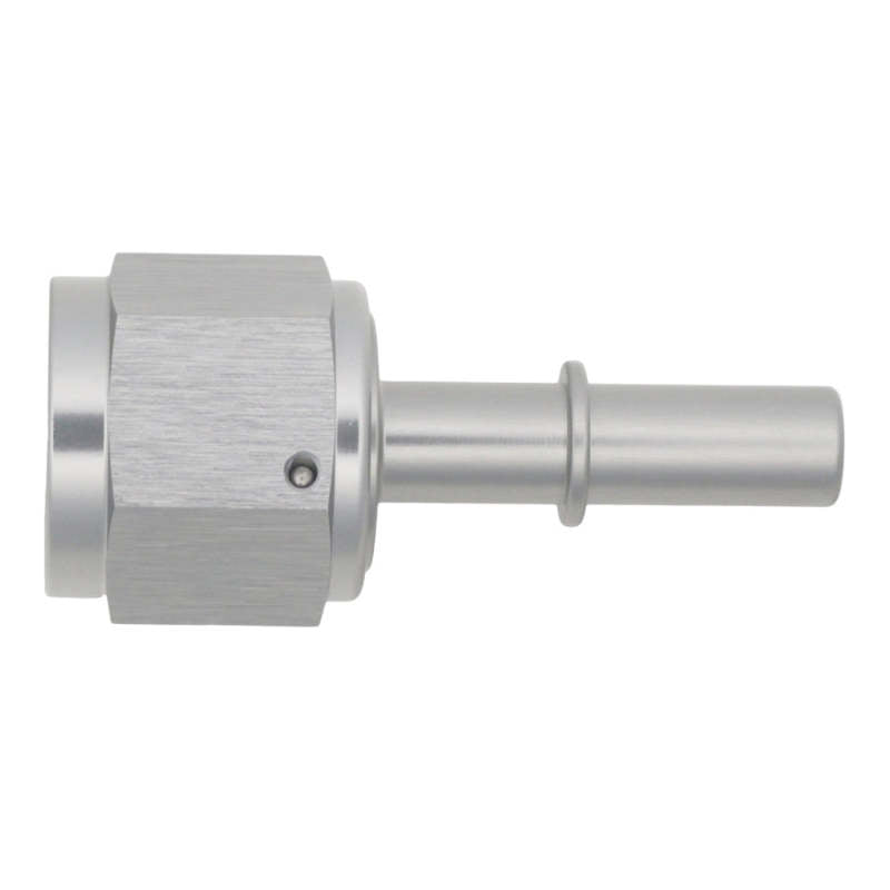 DeatschWerks 10AN female flare swivel to 3/8 inch male EFI quick disconnect fitting, anodized DW Titanium fuel component.
