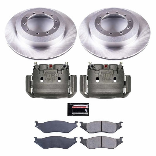 PowerStop OE brake rotors for Ford F-550 Super Duty rear Autospecialty kit with brake calipers, installed on the vehicle.