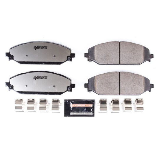 PowerStop Z36 performance front brake pads with hardware installed on a 2019 Ram 1500 truck, designed for towing and heavy-duty braking.