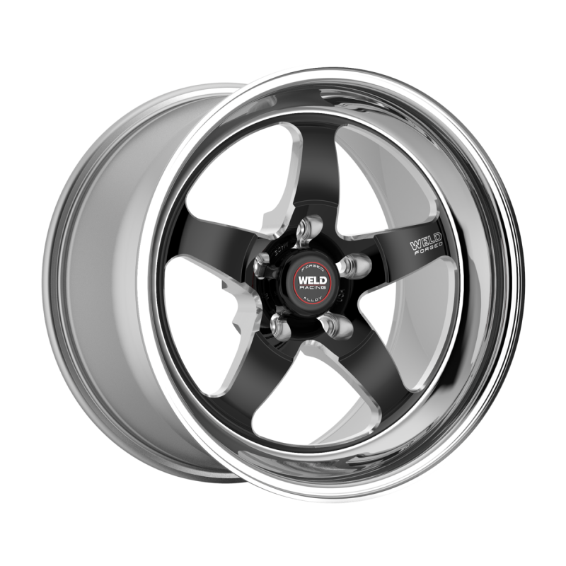 Weld S71 forged wheel in black with polished shell, 20x10 inches, 5x127 bolt pattern, 6.4 BS, 3.18 HB for vehicles.