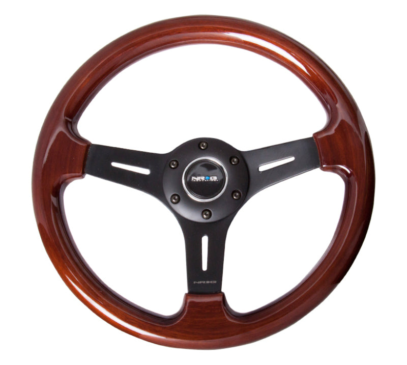 NRG Classic wood grain steering wheel with matte black 3-spoke center, 330mm diameter, designed for car interior upgrades.