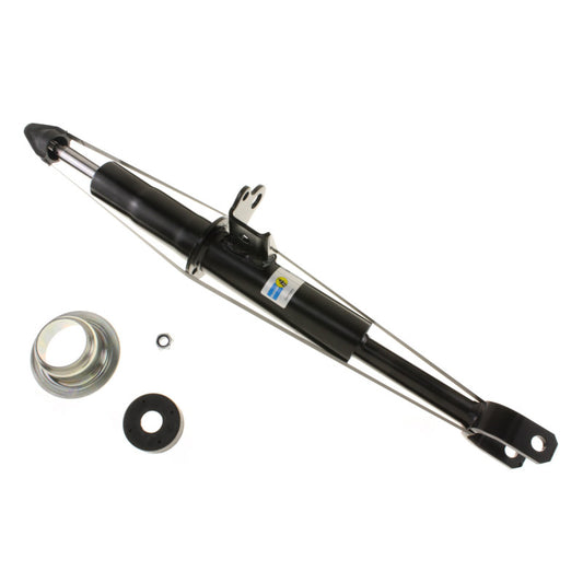 Bilstein B4 OE replacement front left twin-tube strut assembly for BMW 535i and 550i models, showing the shock absorber and mounting details.
