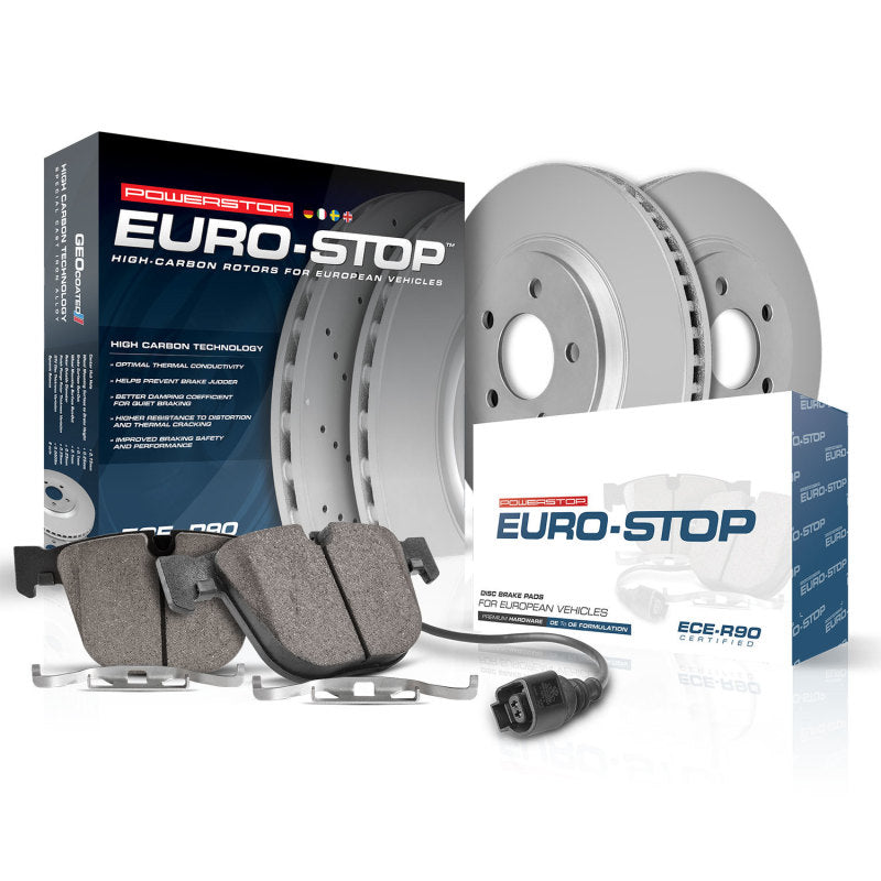PowerStop OE Euro-Stop brake kit for front of Mercedes-Benz ML55 AMG, includes brake calipers and rotors for optimal stopping power.