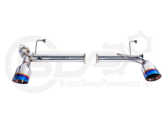 Street Driven Performance exhaust axle back for Scion FRS, Subaru BRZ, Toyota 86 with dual chrome or burnt blue tips.