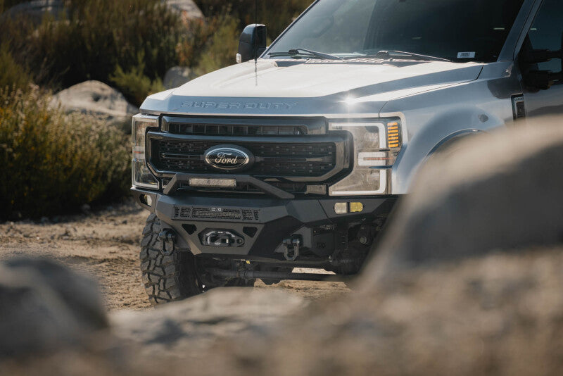 DV8 Offroad steel front bumper for Ford Super Duty F-250/F-350 2017-2022, durable off-road bumper with robust design