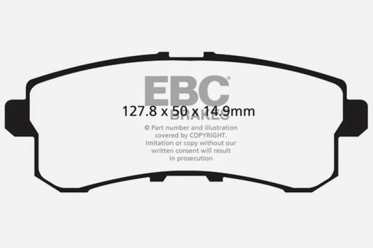 EBC Ultimax2 rear brake pads for Infiniti QX56 2011-2013, OE style, showing the brake pad set with metal backing plates.