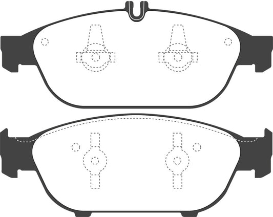 EBC Redstuff performance brake pads for Mercedes-Benz E550 4.6 Twin Turbo Coupe front brakes, showing the red brake pad material.