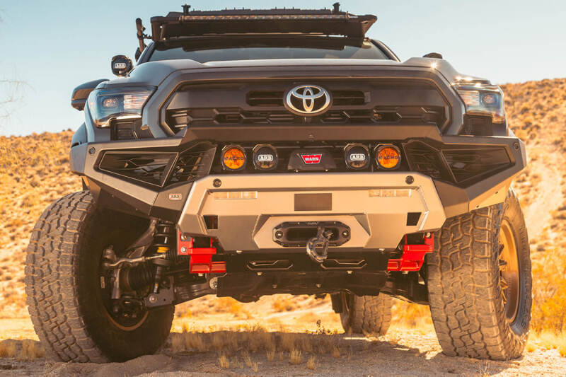 ARB 2024+ Toyota Tacoma Zenith Winch Bar bull bar in black, featuring rugged design and sturdy construction for off-road protection.