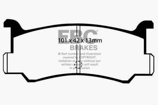 EBC Ultimax2 front brake pads for Ford Escort 1991-1996 1.8, OE style, showing the brake pad set with metal backing plates.