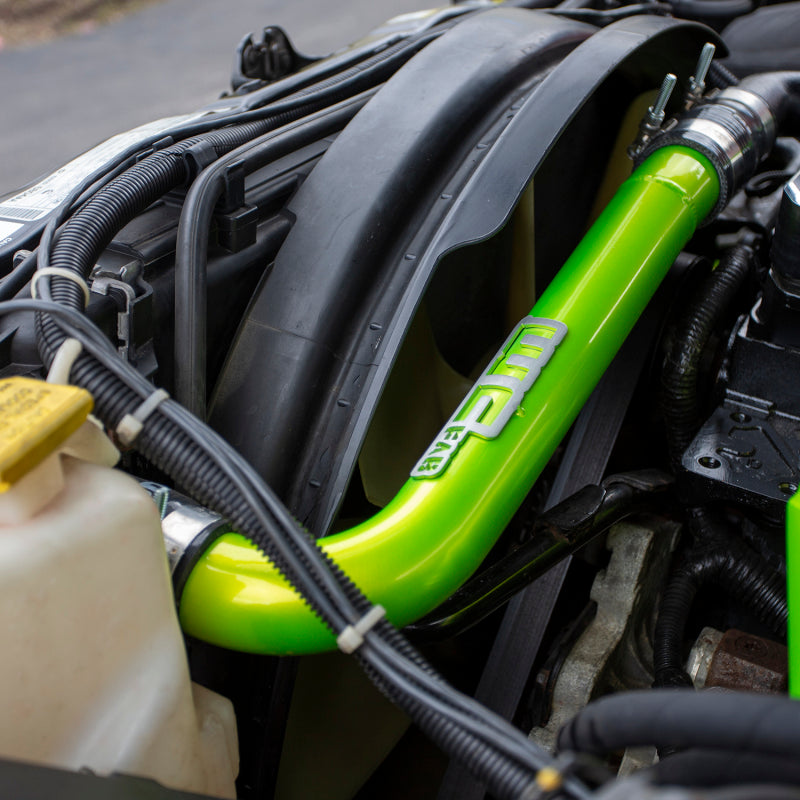 Wehrli Cummins upper coolant pipe radiator hose in Illusion Blueberry, with smooth curved design and hose fittings for engine cooling