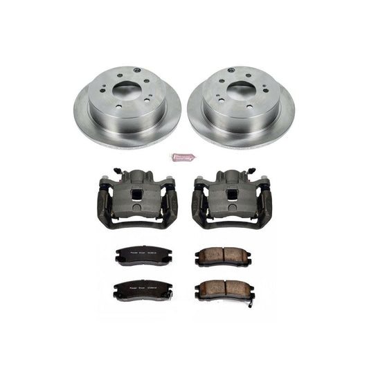PowerStop OE rear brake kit with calipers for Mitsubishi Eclipse 2006-2012, including brake rotors and hardware for enhanced stopping power.