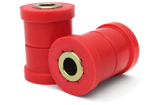 Perrin Performance front control arm bushing kit for Subaru WRX, STI, LGT, OBXT, and Forester models, showing installed bushings.