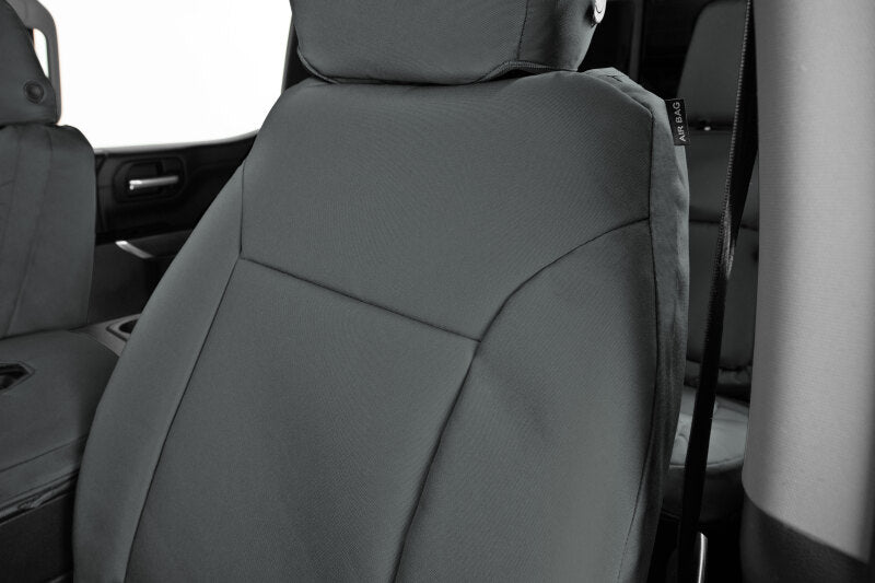 Covercraft Endura PrecisionFit second row seat covers for Ford Expedition 2021-2024 in charcoal, showing fitted fabric upholstery.