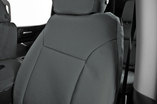 Covercraft Endura PrecisionFit second row seat covers for 2021-2024 Ford Bronco, charcoal color, custom-fit fabric protection.