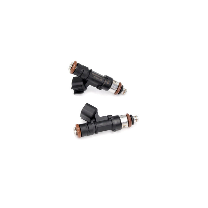 Pair of DeatschWerks 06-10 Polaris FST 1000cc fuel injectors for power sports vehicles, shown in a close-up image.