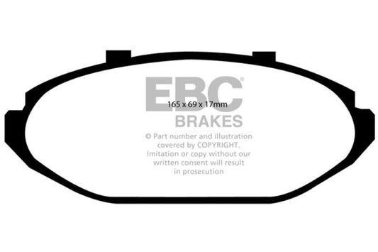 EBC Ultimax2 front brake pads for 1998-2002 Ford Crown Victoria 4.6, phenolic pistons, OE style brake pads.
