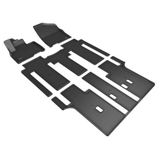 3D MAXpider black rubber floor mats for Kia Carnival Sedona 8-passenger, model years 2021-2023, with textured surface and custom fit