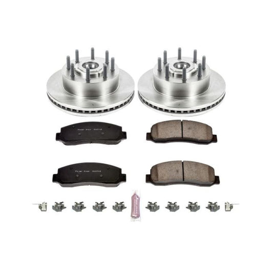 PowerStop OE brake rotors for Ford F-350 Super Duty front brake kit, showing the new brake rotors with vented design.