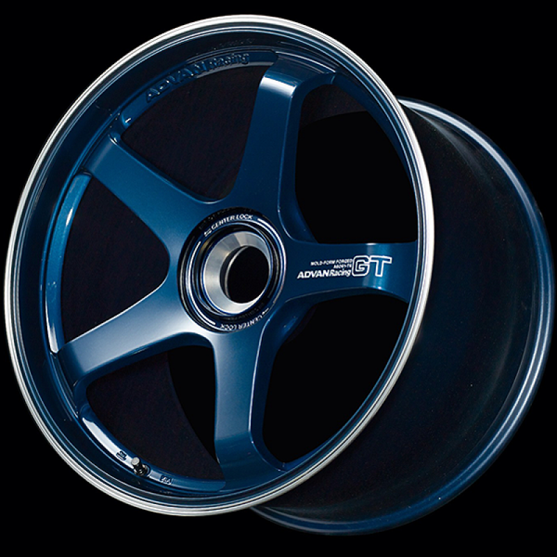Advan GT forged wheel for Porsche, 21x9.5 inches, titanium blue finish with ring, 5x130 bolt pattern, 71.8mm bore, +59 offset