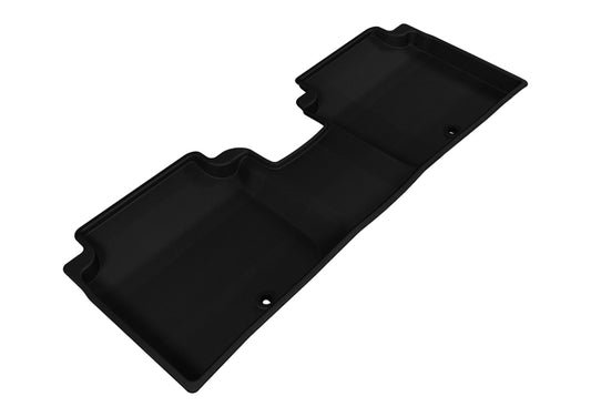 Black 3D MAXpider rubber floor mats for second row of Hyundai Elantra 2014-2016, showing textured surface and fitted shape.