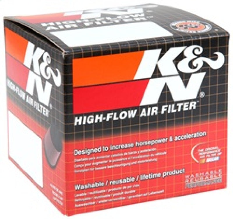 K&N universal rubber round tapered air filter with 3-inch base, 2-inch top diameter, and 3-inch height, for universal fit.