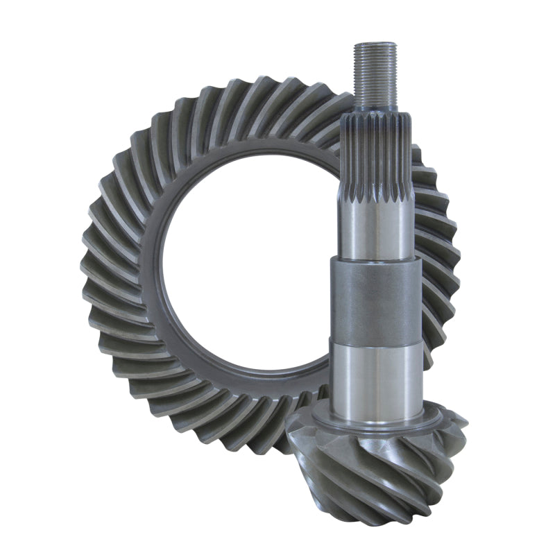 Yukon Gear & Axle USA Standard ring and pinion gear set for Ford 7.5-inch final drive, 4.56 ratio, showing gear teeth.