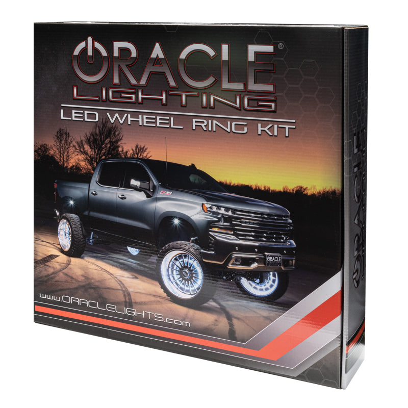 Oracle LED Illuminated Wheel Rings ColorSHIFT light strip by Oracle Lighting, showing vibrant multi-color glow on the wheel rim.