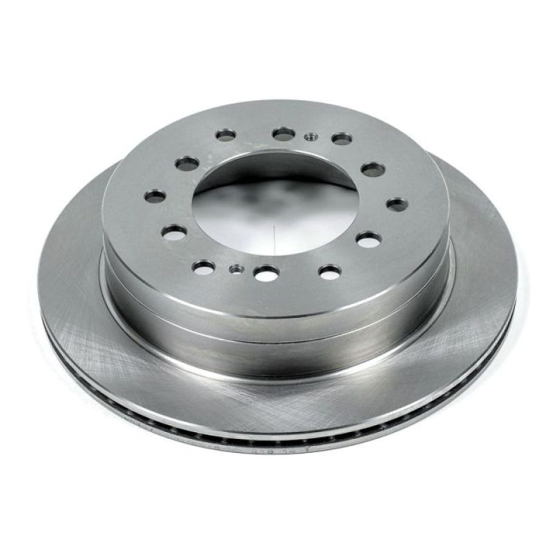 PowerStop OE rear brake rotor for Lexus GX470, showing a clean, new automotive brake rotor with vented design and metallic finish.