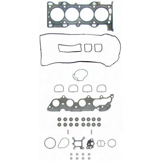 Fel-Pro Ford Focus PermaTorque engine cylinder head gasket set with multiple gaskets and sealing components laid out on a white background.