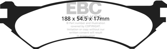 EBC Ultimax2 rear brake pads for Ford Econoline E250 4.2 with 4-wheel ABS, OE style, showing the brake pad set and packaging.