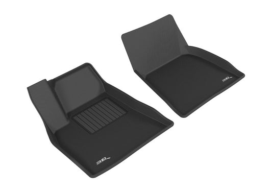 Black 3D MAXpider Tesla Model S Kagu 1st row rubber floor mat, custom fit for 2012-2014 Tesla Model S interior.
