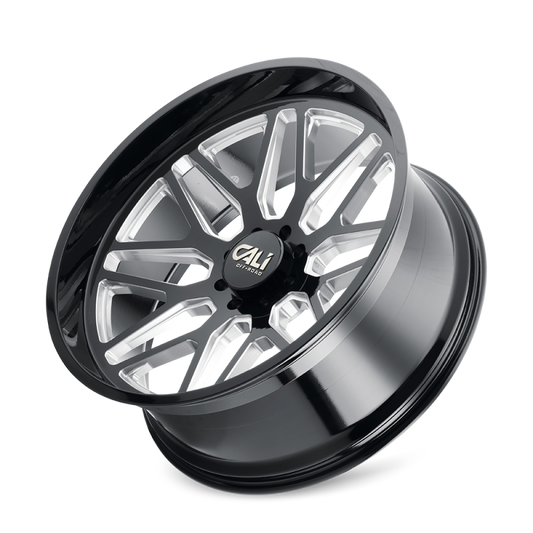 Cali Off-Road Invader 26-inch gloss black milled cast wheel with 6x139.7 bolt pattern and -76mm offset, hub 106.1mm.