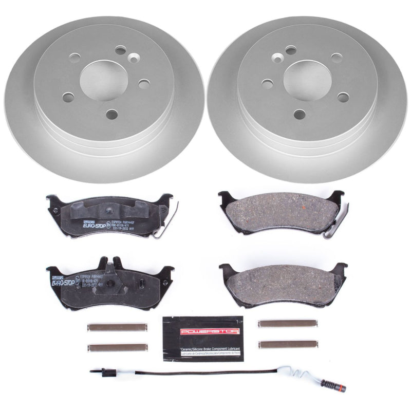 PowerStop rear Euro-Stop brake kit for Mercedes-Benz ML320 1998-2003, includes brake pads and rotors for OE replacement.