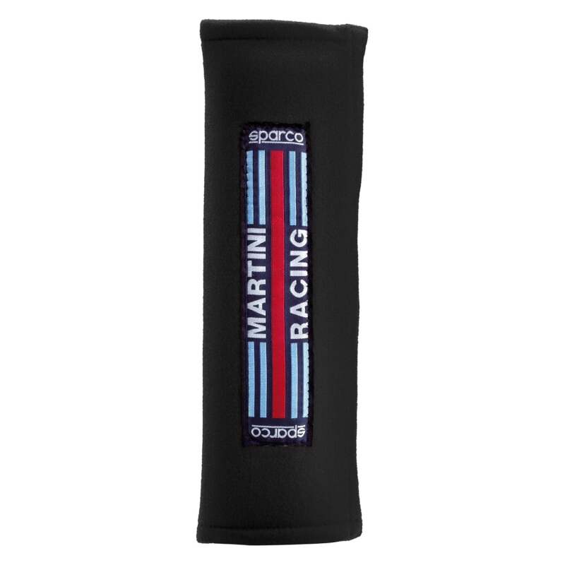 Black Sparco Belt Pad Martini-Racing for seat belts and harnesses, providing comfort and protection.