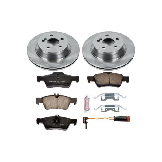 PowerStop OE rear brake kit for Mercedes-Benz CLS400 (2015-2017, 2016) showing brake rotors and pads.