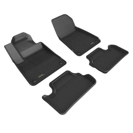 3D MAXpider black rubber floor mats for Polestar 2 2021-2023, featuring 3D textured surface and custom fit for interior protection.