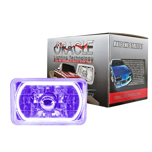 Oracle Lighting 4x6 inch sealed beam headlights with UV purple halo, designed for enhanced visibility and stylish illumination.