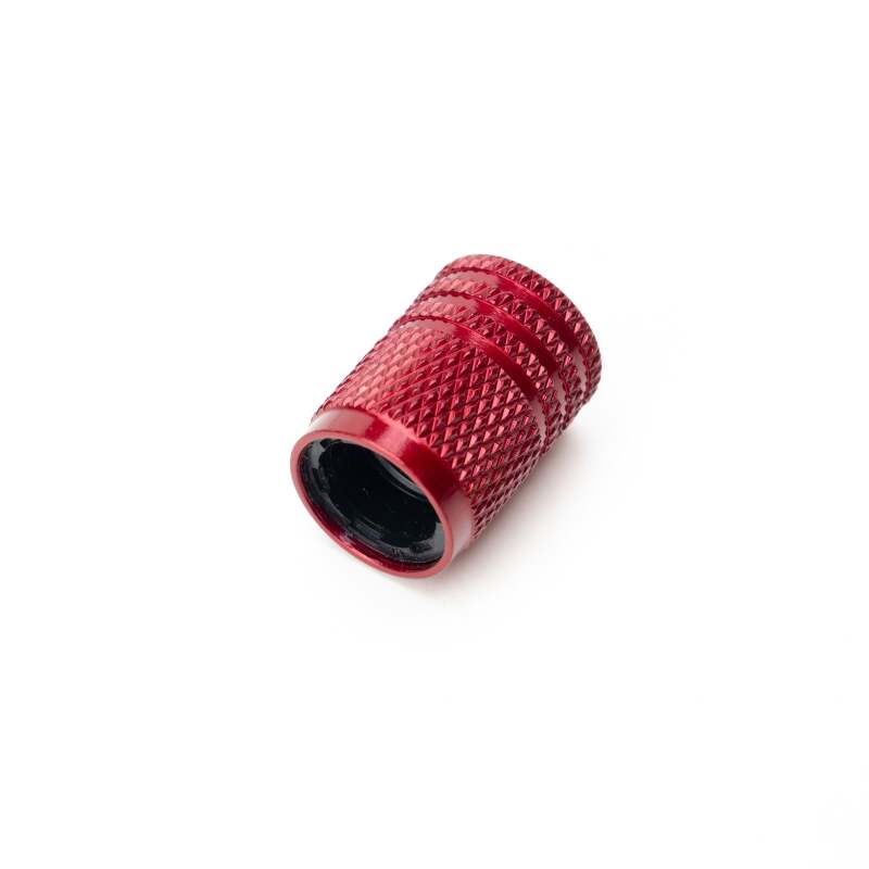 Red Method Wheels valve stem caps, 5-pack, designed for vehicle valve stems, with a sleek and durable finish.
