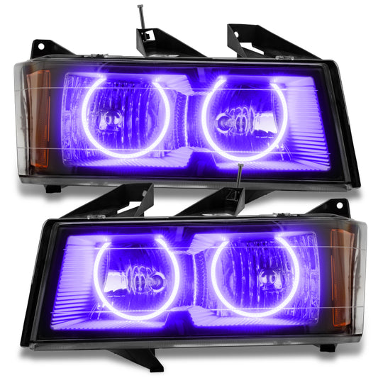 Oracle Lighting LED Halo Headlights for Chevrolet Colorado, UV purple pre-assembled headlights showing LED halo rings.