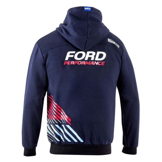 Black Sparco hoodie with Ford Performance logo, large size, casual sweatshirt featuring branded design and comfortable fit.