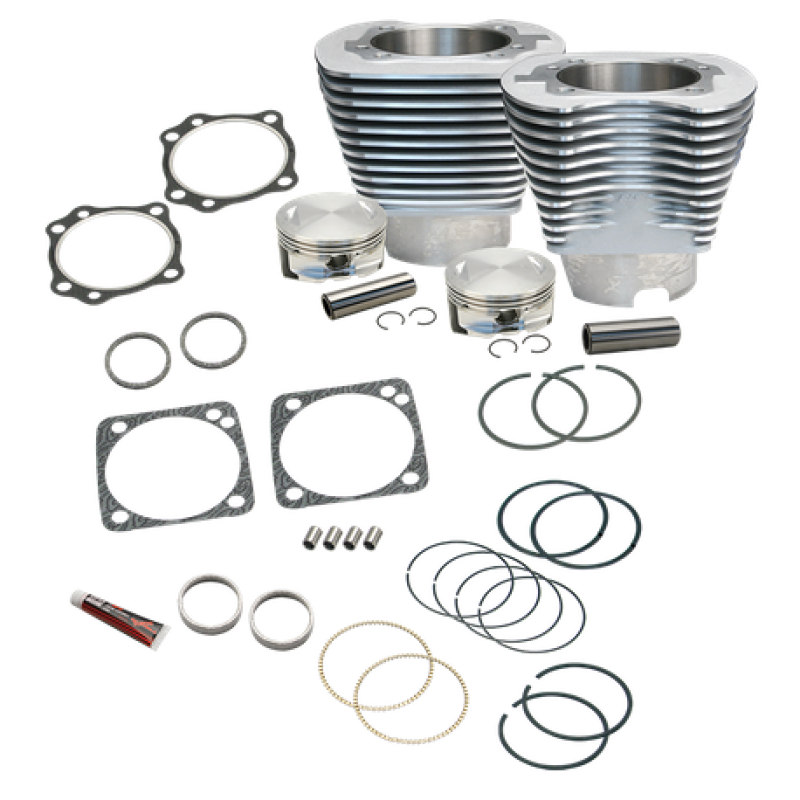 S&S Cycle 84-99 BT piston set for V111 engine with 4 1/8 inch bore, natural finish, designed for powersports applications