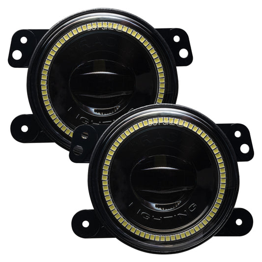 Oracle Lighting high performance white LED fog lights for Jeep Wrangler JK, JL, JT models, showcasing durable design and bright illumination.